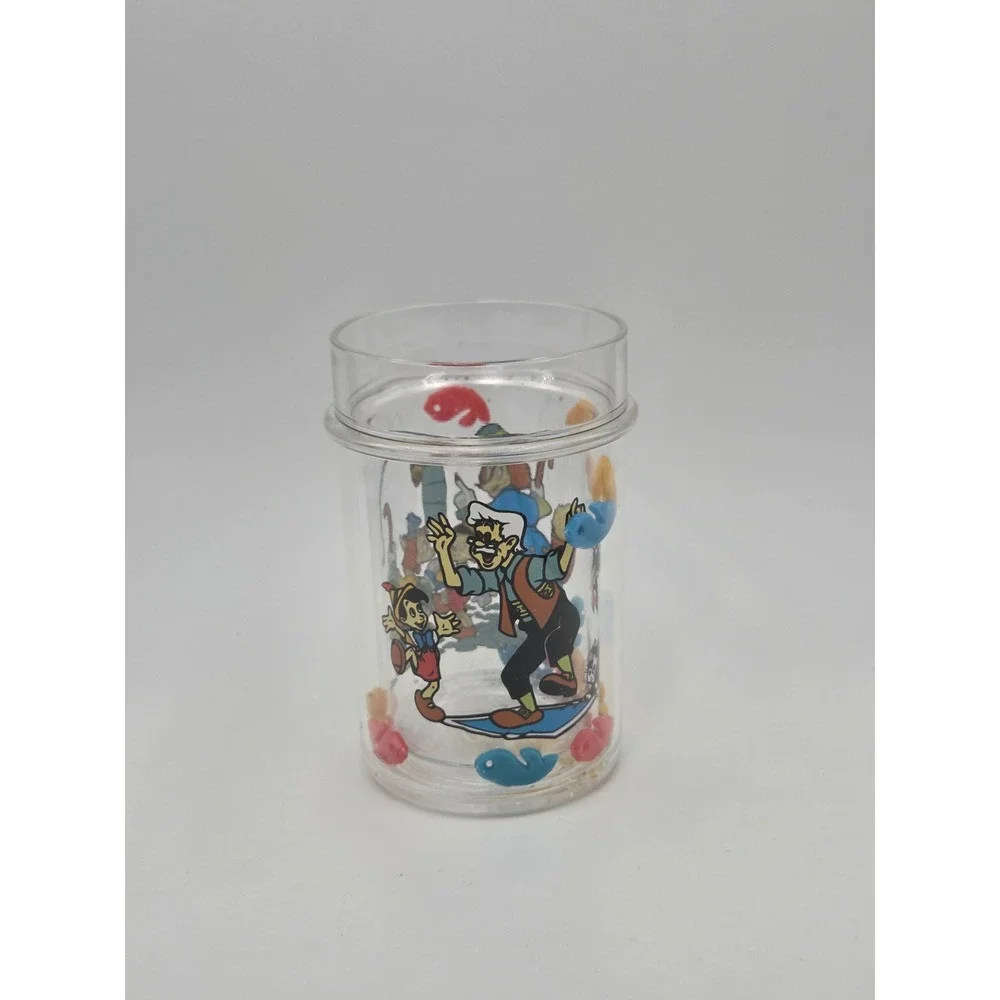 Vintage Disney Pinocchio Floating Fish Double Walled Acrylic Tumbler Cup 4.25in